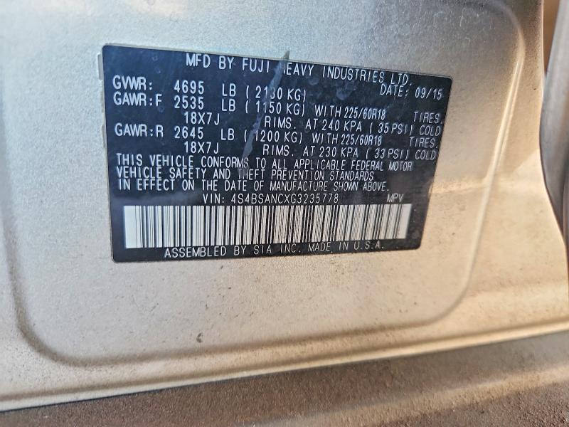 58219036 :رقم المزاد ، 4S4BSANCXG3235778 vin ، 2016 Subaru Outback مزاد بيع