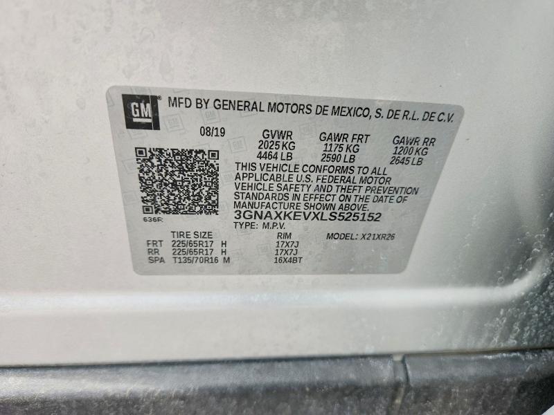 2020 Chevrolet Equinox მანქანა იყიდება აუქციონზე, vin: 3GNAXKEVXLS525152, აუქციონის ნომერი: 58765006