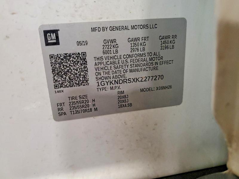 2019 Cadillac Xt5 მანქანა იყიდება აუქციონზე, vin: 1GYKNDRSXKZ277270, აუქციონის ნომერი: 57778226