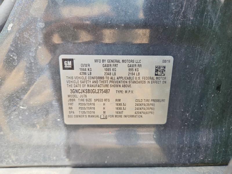 Продаж на аукціоні авто 2016 Chevrolet Trax, vin: 3GNCJKSB0GL275487, номер лоту: 57843956