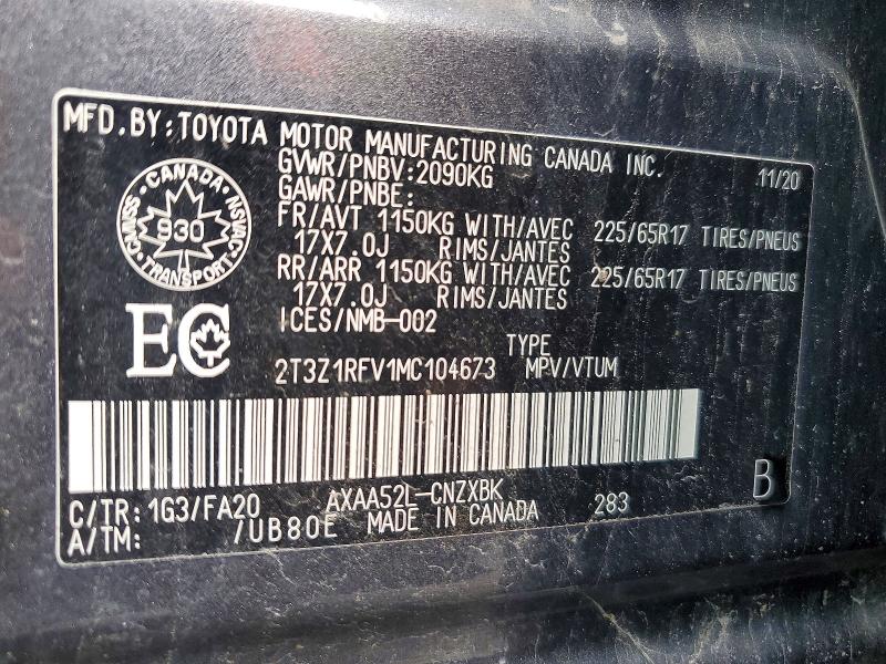 2021 Toyota Rav4 მანქანა იყიდება აუქციონზე, vin: 2T3Z1RFV1MC104673, აუქციონის ნომერი: 56313286
