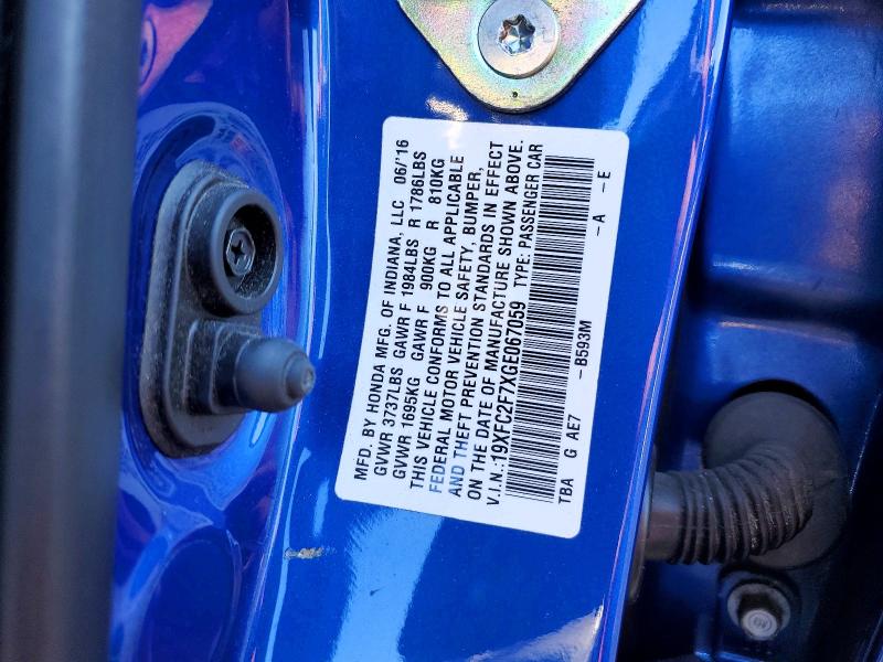 2016 Honda Civic მანქანა იყიდება აუქციონზე, vin: 19XFC2F7XGE067059, აუქციონის ნომერი: 56027176