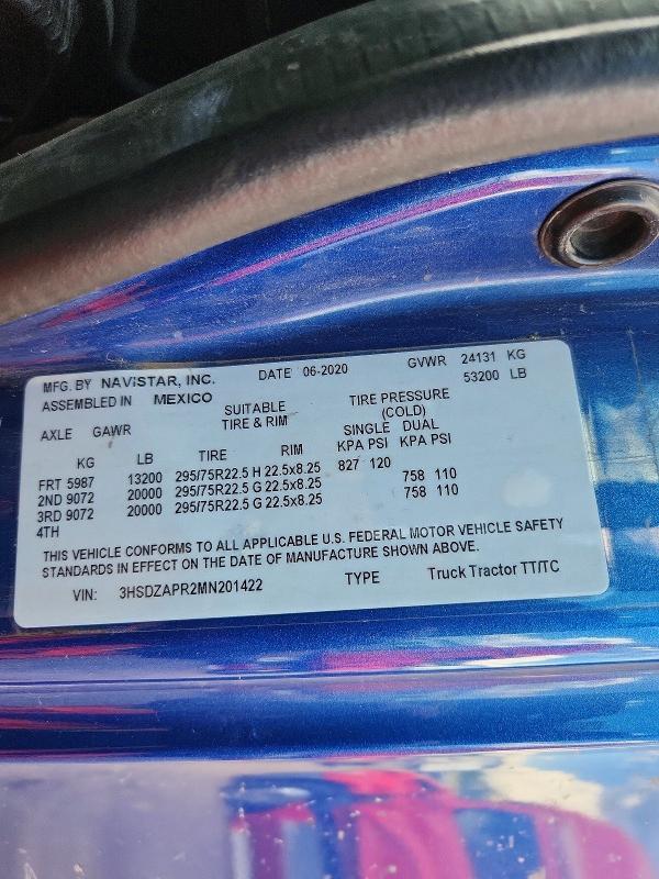Продаж на аукціоні авто 2021 International Lt625, vin: 3HSDZAPR2MN201422, номер лоту: 55496496
