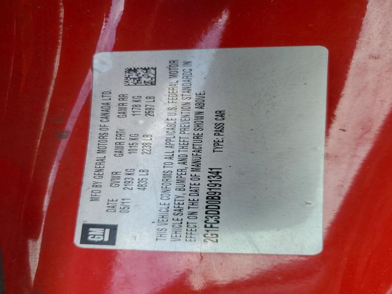 55424776 :رقم المزاد ، 2G1FC3DD0B9191341 vin ، 2011 Chevrolet Camaro مزاد بيع