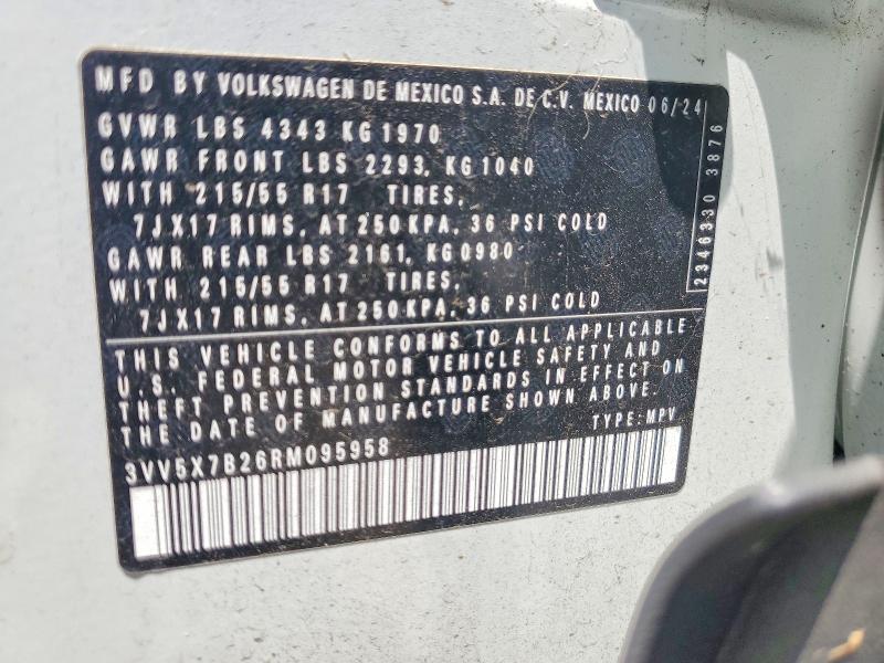2024 Volkswagen Taos მანქანა იყიდება აუქციონზე, vin: 3VV5X7B26RM095958, აუქციონის ნომერი: 56509116