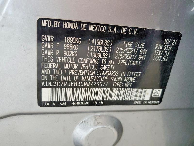 Aukcja sprzedaży 2022 Honda Hr-v, vin: 3CZRU6H30NM726677, numer aukcji: 57682346