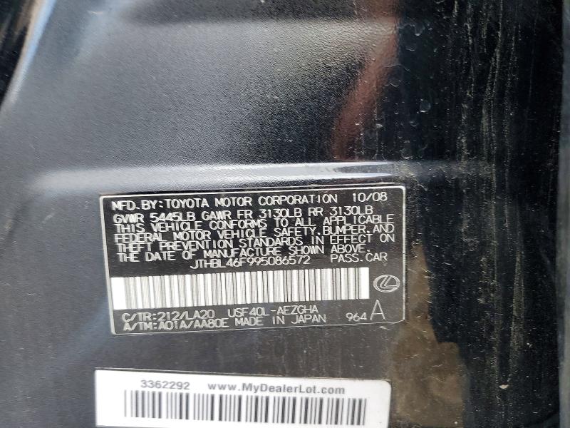 Aukcja sprzedaży 2009 Lexus Ls, vin: JTHBL46F995086572, numer aukcji: 57018426