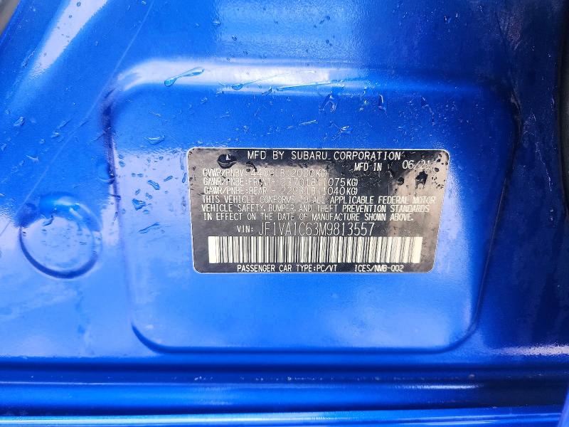 57624986 :رقم المزاد ، JF1VA1C63M9813557 vin ، 2021 Subaru Wrx مزاد بيع