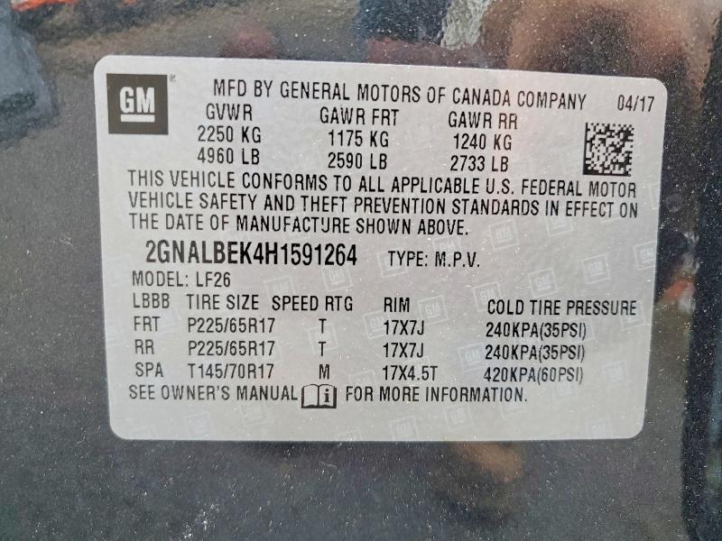 Aukcja sprzedaży 2017 Chevrolet Equinox, vin: 2GNALBEK4H1591264, numer aukcji: 58943186