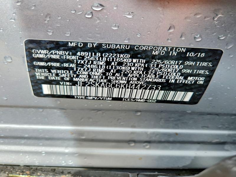 Aukcja sprzedaży 2019 Subaru Forester, vin: JF2SKAGC6KH442733, numer aukcji: 55757226