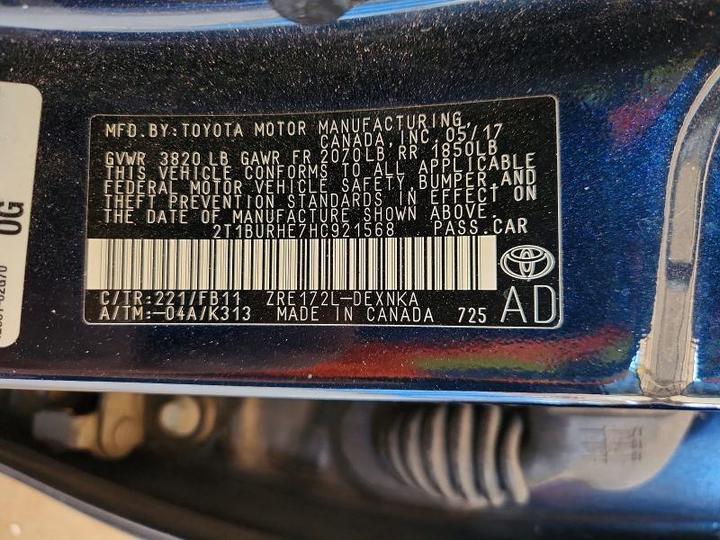 Продаж на аукціоні авто 2017 Toyota Corolla, vin: 2T1BURHE7HC921568, номер лоту: 56267136