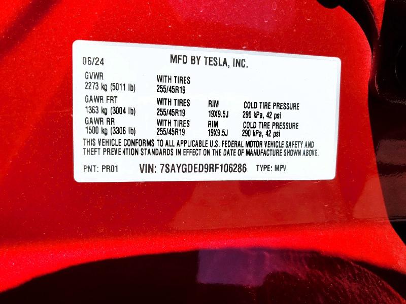 Продажа на аукционе авто 2024 Tesla Model Y, vin: 7SAYGDED9RF106286, номер лота: 56834486