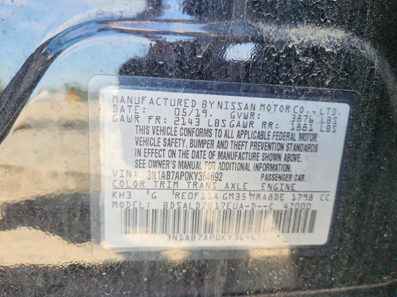 56326566 :رقم المزاد ، 3N1AB7AP0KY364692 vin ، 2019 Nissan Sentra مزاد بيع