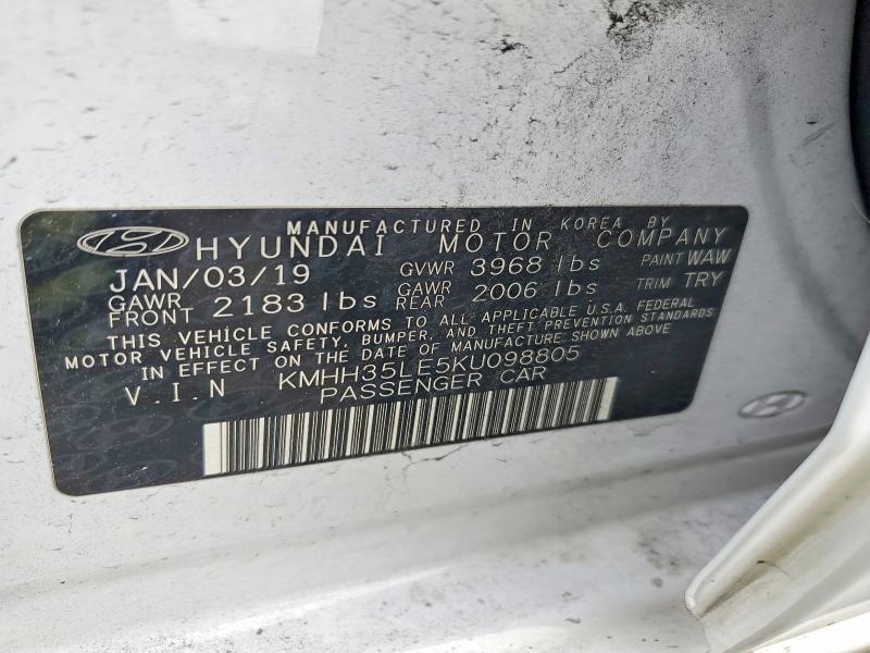 2019 Hyundai Elantra Gt მანქანა იყიდება აუქციონზე, vin: KMHH35LE5KU098805, აუქციონის ნომერი: 55995596