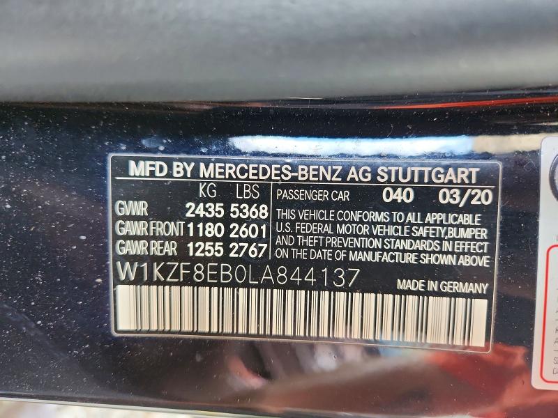 Продаж на аукціоні авто 2020 Mercedes-benz E, vin: W1KZF8EB0LA844137, номер лоту: 57146146