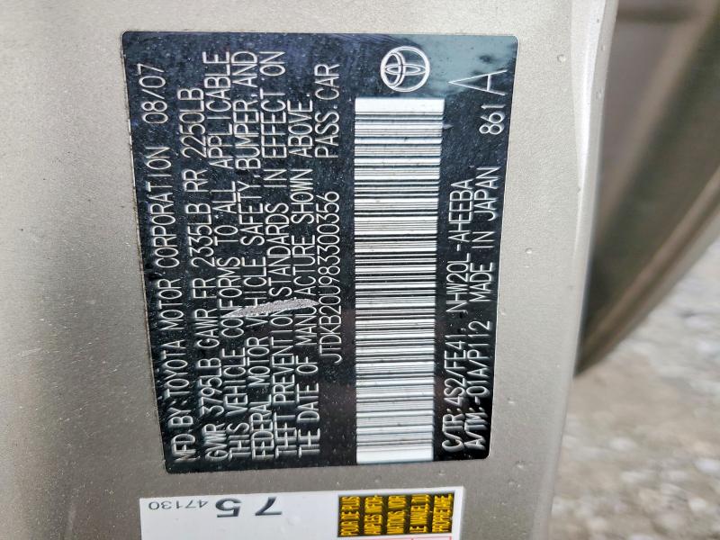 Aukcja sprzedaży 2008 Toyota Prius, vin: JTDKB20U983300356, numer aukcji: 55745736