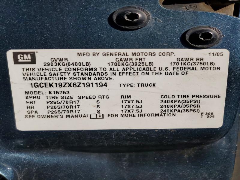 Aukcja sprzedaży 2006 Chevrolet Silverado, vin: 1GCEK19ZX6Z191194, numer aukcji: 57020186