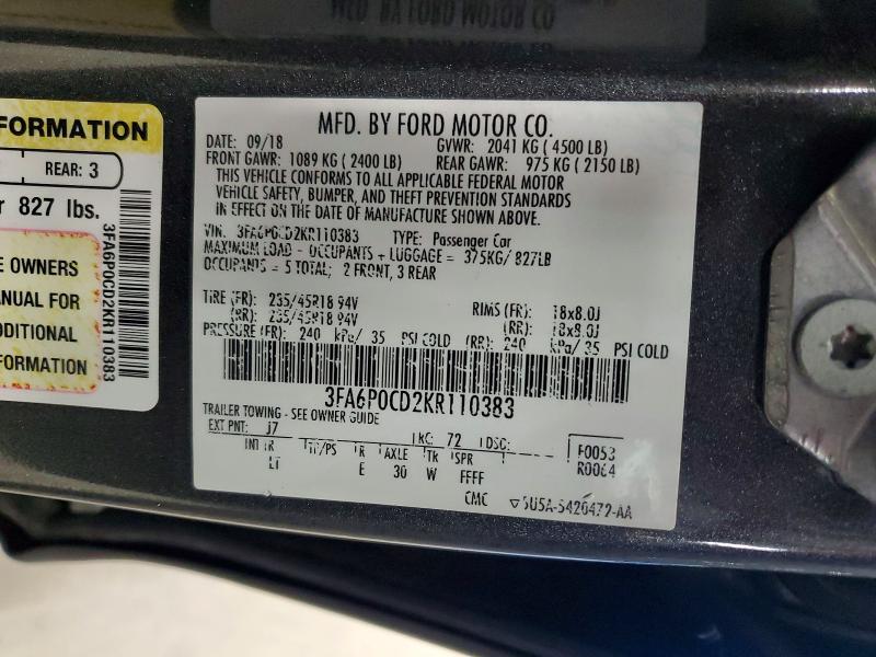 Aukcja sprzedaży 2019 Ford Fusion, vin: 3FA6P0CD2KR110383, numer aukcji: 57937536