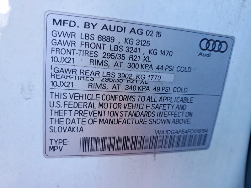 Продаж на аукціоні авто 2015 Audi Q7, vin: WA1DGAFE4FD018194, номер лоту: 56549616