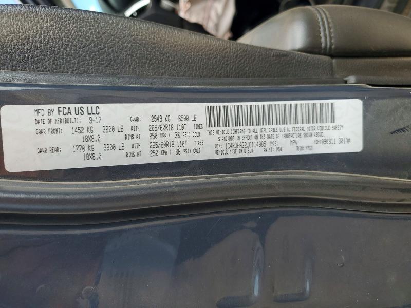 58648666 :رقم المزاد ، 1C4RDHAG2JC114085 vin ، 2018 Dodge Durango مزاد بيع