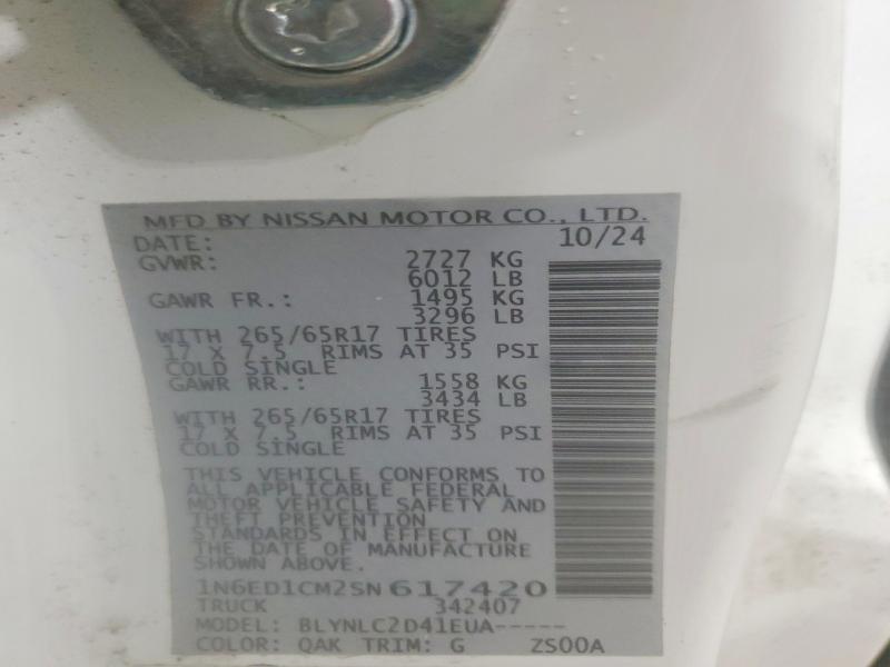 58007296 :رقم المزاد ، 1N6ED1CM2SN617420 vin ، 2025 Nissan Frontier مزاد بيع