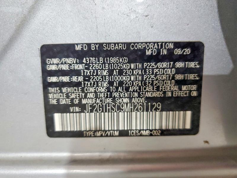 2021 Subaru Crosstrek მანქანა იყიდება აუქციონზე, vin: JF2GTHSC9MH261129, აუქციონის ნომერი: 57267826