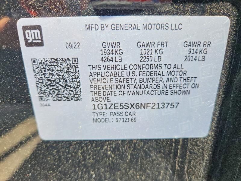 2022 Chevrolet Malibu მანქანა იყიდება აუქციონზე, vin: 1G1ZE5SX6NF213757, აუქციონის ნომერი: 59175456