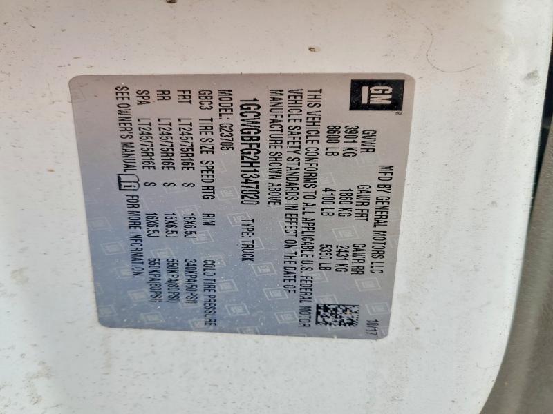 Aukcja sprzedaży 2017 Chevrolet Express G2500, vin: 1GCWGBFG2H1347020, numer aukcji: 59351366