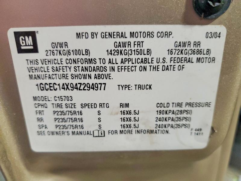 Продаж на аукціоні авто 2004 Chevrolet Silverado, vin: 1GCEC14X94Z294977, номер лоту: 59126766