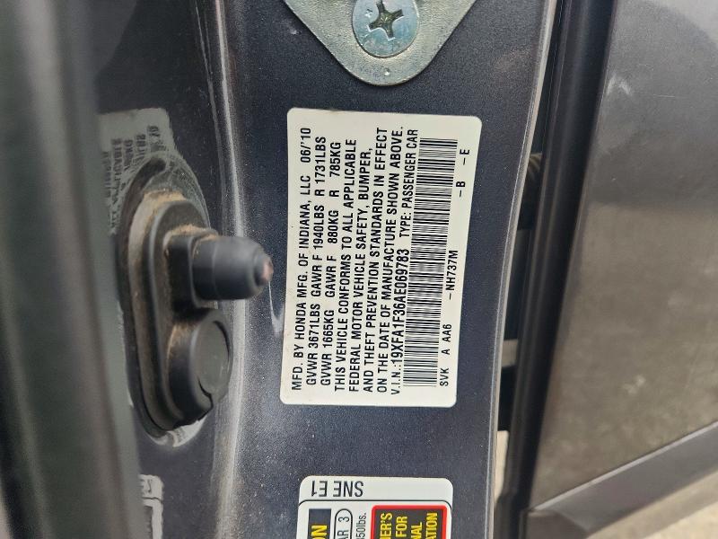 Продаж на аукціоні авто 2010 Honda Civic, vin: 19XFA1F36AE069783, номер лоту: 58765076