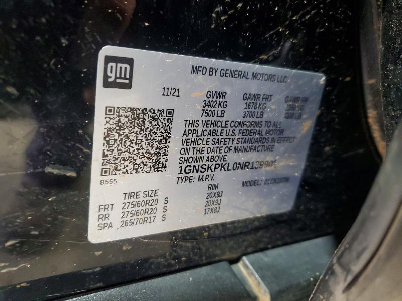 Aukcja sprzedaży 2022 Chevrolet Tahoe, vin: 1GNSKPKL0NR139901, numer aukcji: 57926246