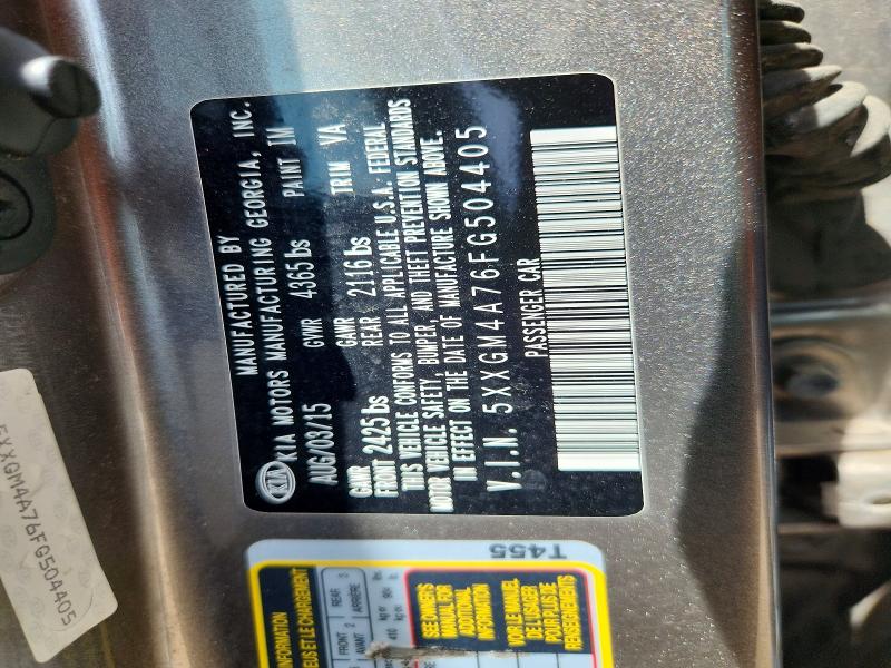 2015 Kia Optima მანქანა იყიდება აუქციონზე, vin: 5XXGM4A76FG504405, აუქციონის ნომერი: 56731056