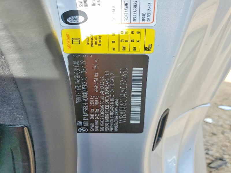 Aukcja sprzedaży 2010 Bmw 650, vin: WBAEB5C54AC224650, numer aukcji: 58588656