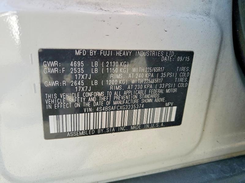 Aukcja sprzedaży 2016 Subaru Outback, vin: 4S4BSAFCXG3235374, numer aukcji: 56044236