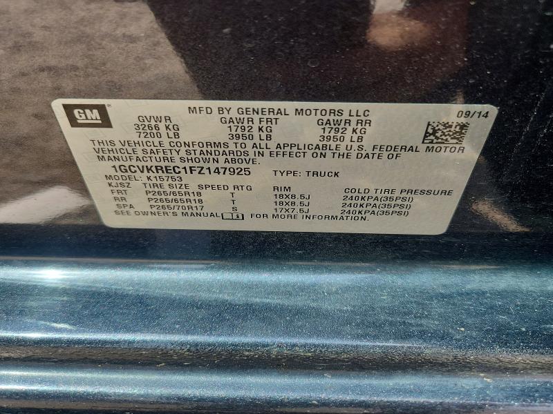 Продаж на аукціоні авто 2015 Chevrolet Silverado, vin: 1GCVKREC1FZ147925, номер лоту: 57236176