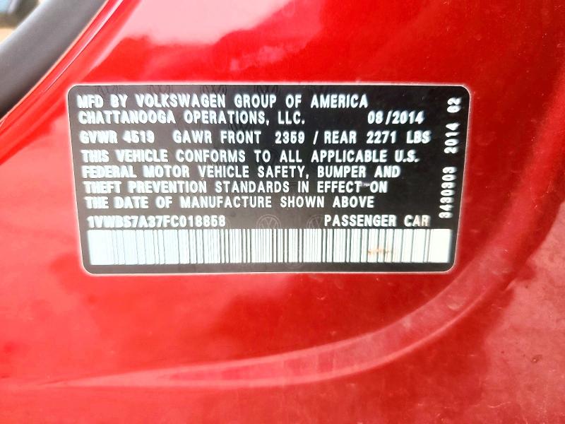 Продаж на аукціоні авто 2015 Volkswagen Passat, vin: 1VWBS7A37FC018858, номер лоту: 52554636