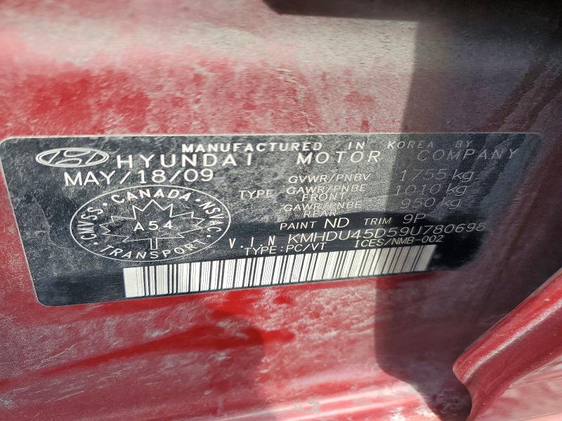 Продаж на аукціоні авто 2009 Hyundai Elantra, vin: KMHDU45D59U780698, номер лоту: 57807776