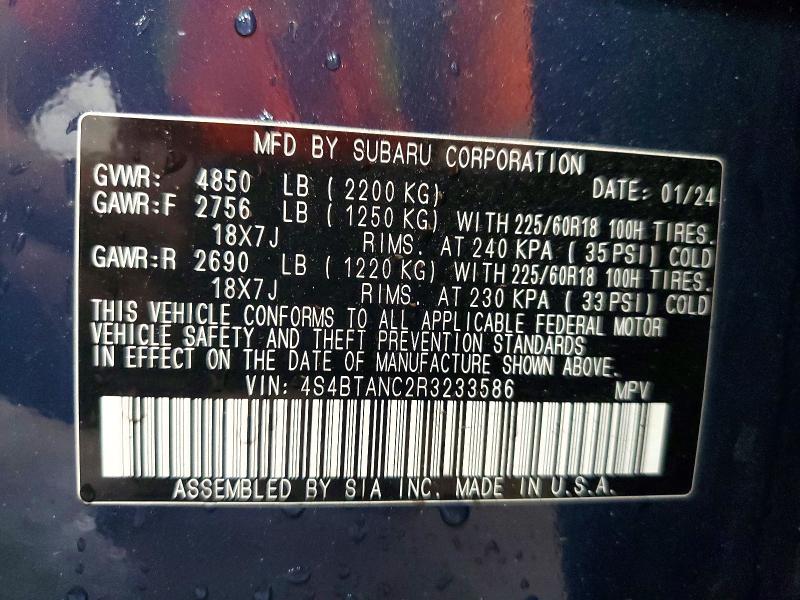 Aukcja sprzedaży 2024 Subaru Outback, vin: 4S4BTANC2R3233586, numer aukcji: 59165336