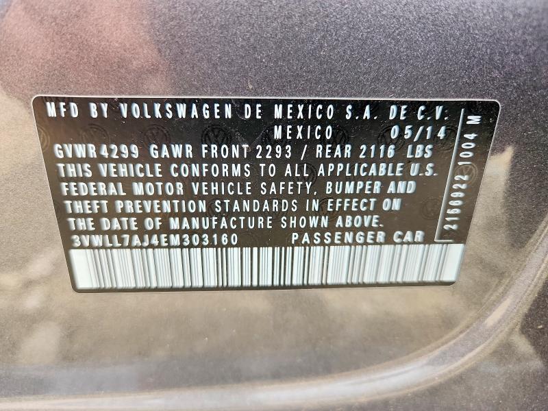 57782126 :رقم المزاد ، 3VWLL7AJ4EM303160 vin ، 2014 Volkswagen Jetta مزاد بيع