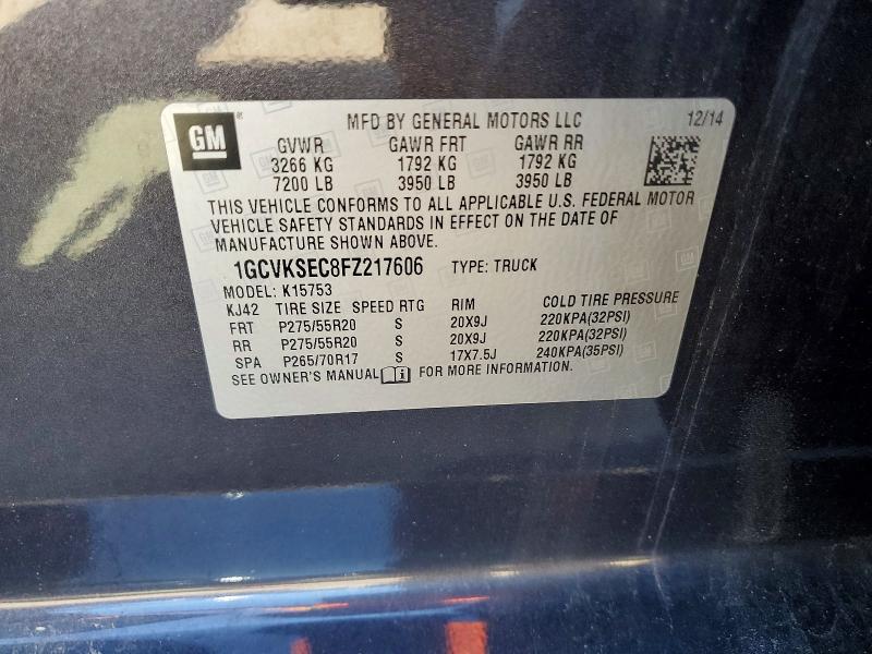 Продажа на аукционе авто 2015 Chevrolet Silverado, vin: 1GCVKSEC8FZ217606, номер лота: 55752616