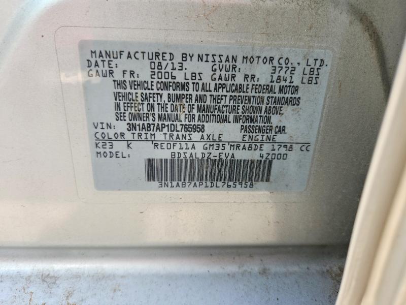 2013 Nissan Sentra მანქანა იყიდება აუქციონზე, vin: 3N1AB7AP1DL765958, აუქციონის ნომერი: 56239836