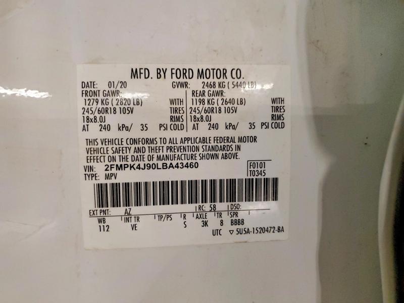 Продажа на аукционе авто 2020 Ford Edge, vin: 2FMPK4J90LBA43460, номер лота: 54550926