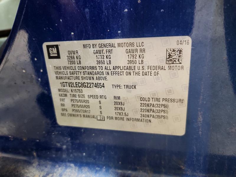 58009236 :رقم المزاد ، 1GTV2LEC8GZ274654 vin ، 2016 Gmc Sierra مزاد بيع