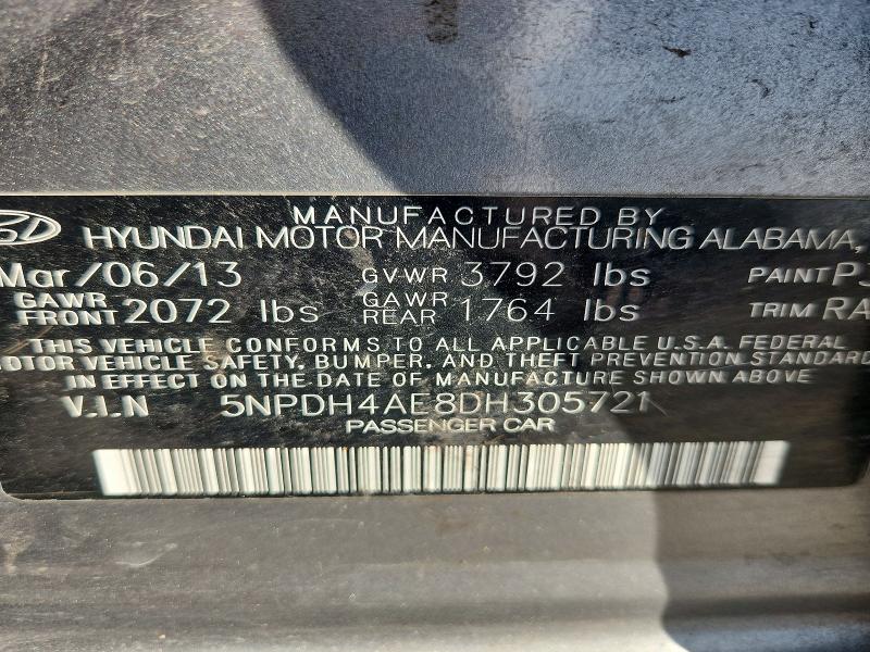 Aukcja sprzedaży 2013 Hyundai Elantra, vin: 5NPDH4AE8DH305721, numer aukcji: 58130446