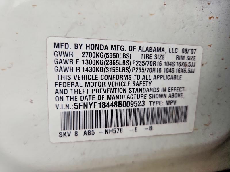 Продажа на аукционе авто 2008 Honda Pilot, vin: 5FNYF18448B009523, номер лота: 58325706
