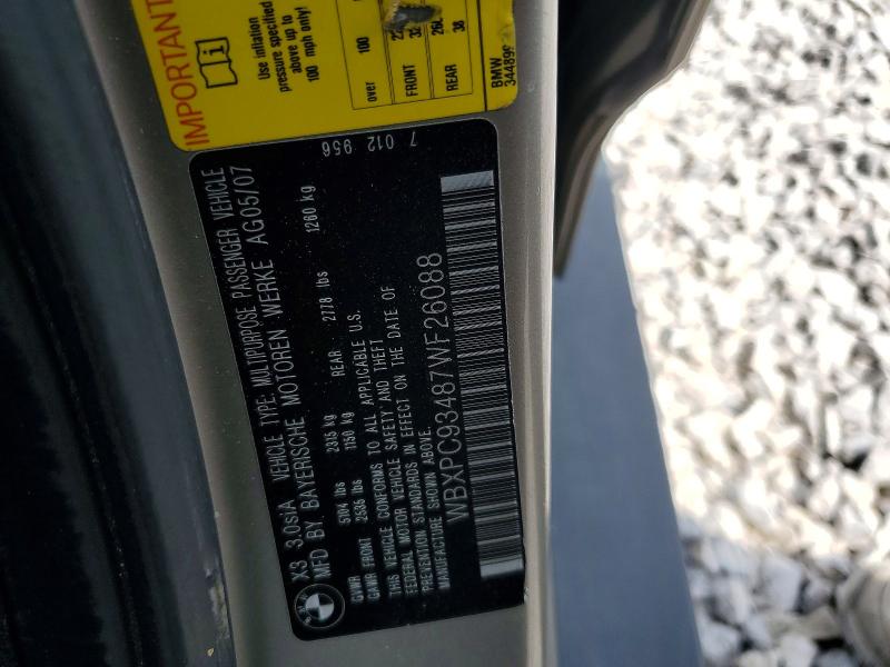 Продажа на аукционе авто 2007 Bmw X3, vin: WBXPC93487WF26088, номер лота: 59106076