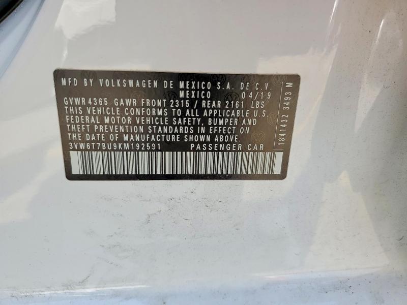 Продажа на аукционе авто 2019 Volkswagen Jetta, vin: 3VW6T7BU9KM192591, номер лота: 59060376