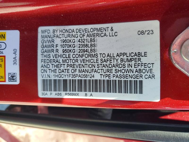 Aukcja sprzedaży 2023 Honda Accord, vin: 1HGCY1F35PA058124, numer aukcji: 57228926