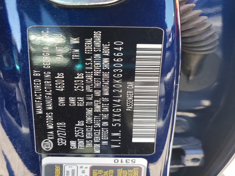 56788706 :رقم المزاد ، 5XXGV4L20KG306640 vin ، 2019 Kia Optima مزاد بيع