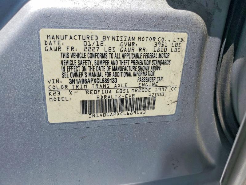2012 Nissan Sentra მანქანა იყიდება აუქციონზე, vin: 3N1AB6APXCL689133, აუქციონის ნომერი: 55041716
